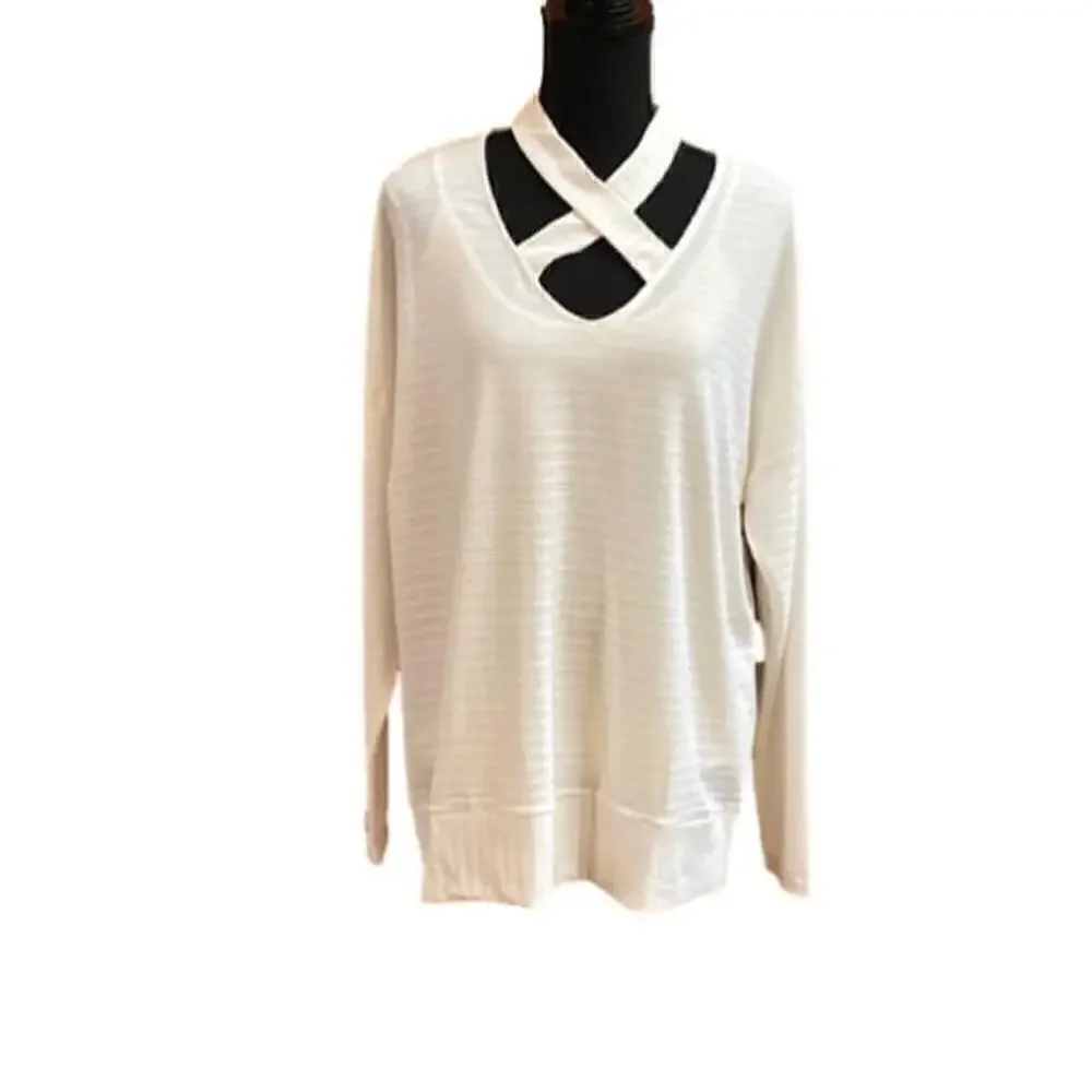 NWT Doe & Rae Off White Crisscross V Neck Top Size Large